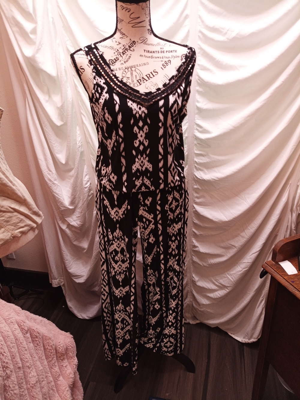 INC International Concepts Black & White Printed Jumpsuit